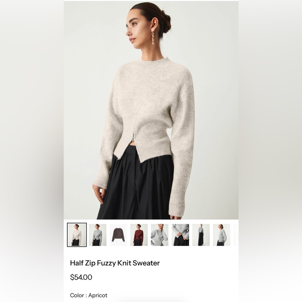 Commense Apricot Half-Zip Fuzzy Crew Sweater